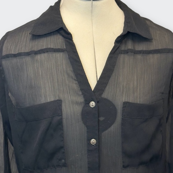 Vintage VANITY Black Sheer Button Down Long Sleeve Blouse L Y2K Whimsigoth Boho - Picture 5 of 11